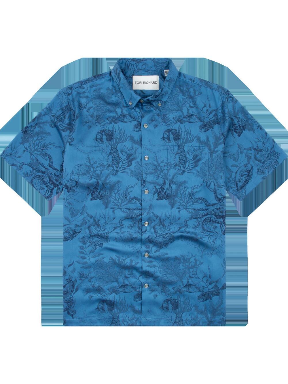 NEW TORI RICHARD men's octopus's garden short sleeve shirt in blue
